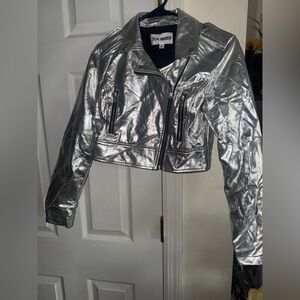 Steve Madden Metallic Silver Cropped Moto Jacket